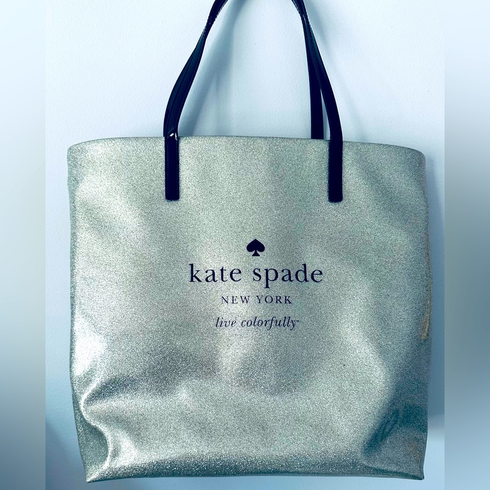 Kate Spade Glitter Silver Tote Live Colorfully, pre-loved..